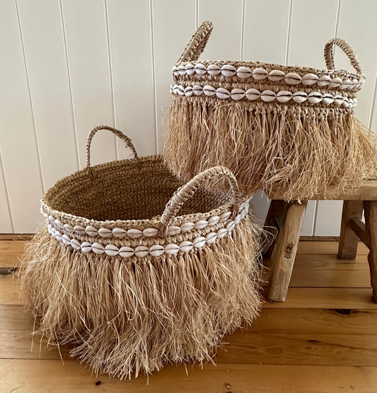 Natural Raffia Basket Fringe | Cowrie