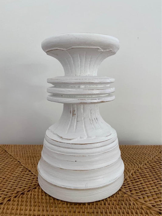 Boho Wooden Candle Holder White Washed