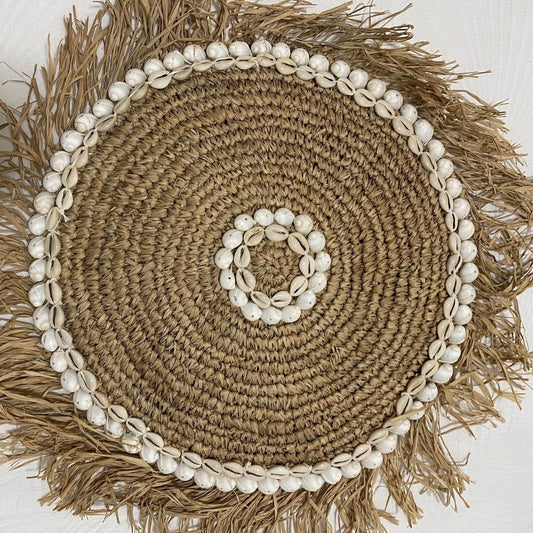 Raffia Cushion Cover | Shells | Natural | Round