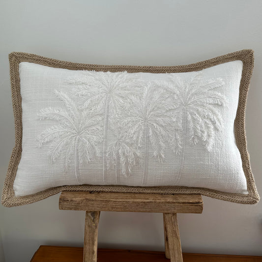 Boho Palms Linen Cushion Cover | Hessian Trim | Lumbar