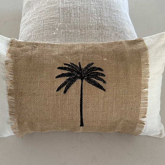 Boho Embroidered Palm Cushion Cover | Linen | Cotton | Hessian