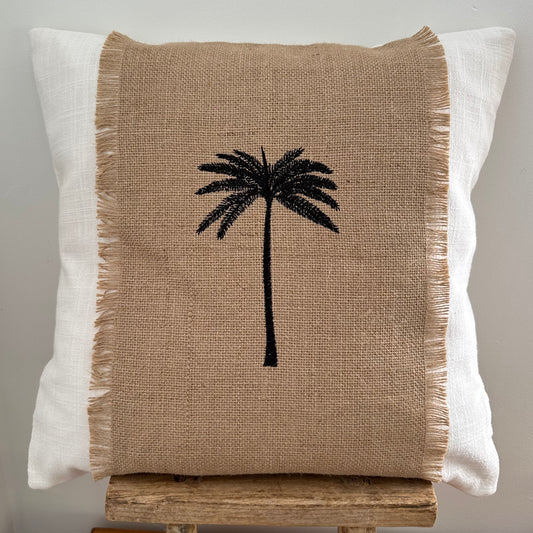 Boho Embroidered Palm Cushion Cover | Linen | Cotton | Hessian