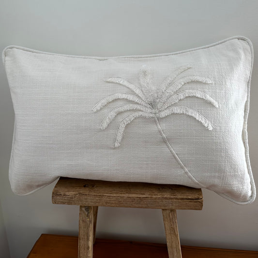 Legian Boho Palm Linen Cushion Cover | Lumbar | Vanilla