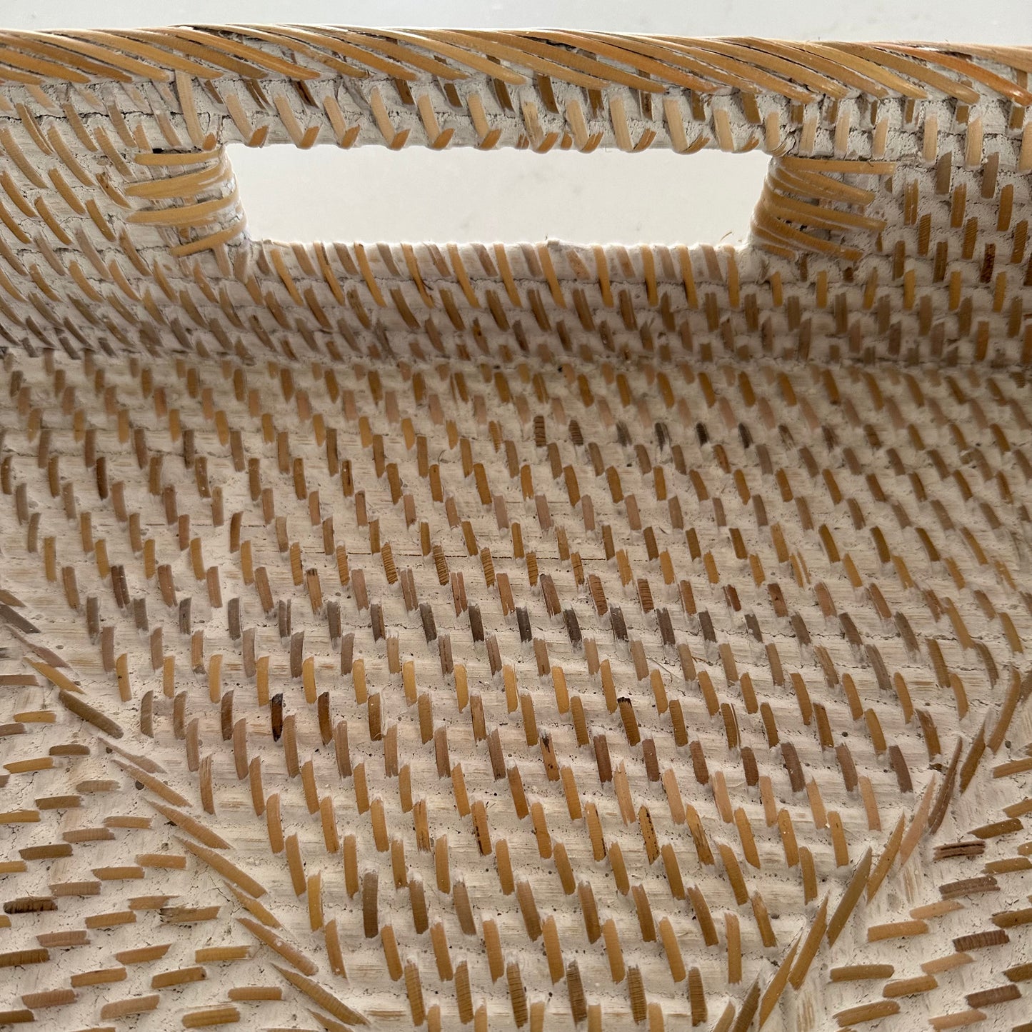 Hamptons Rattan Tray - Square Whitewashed | Medium