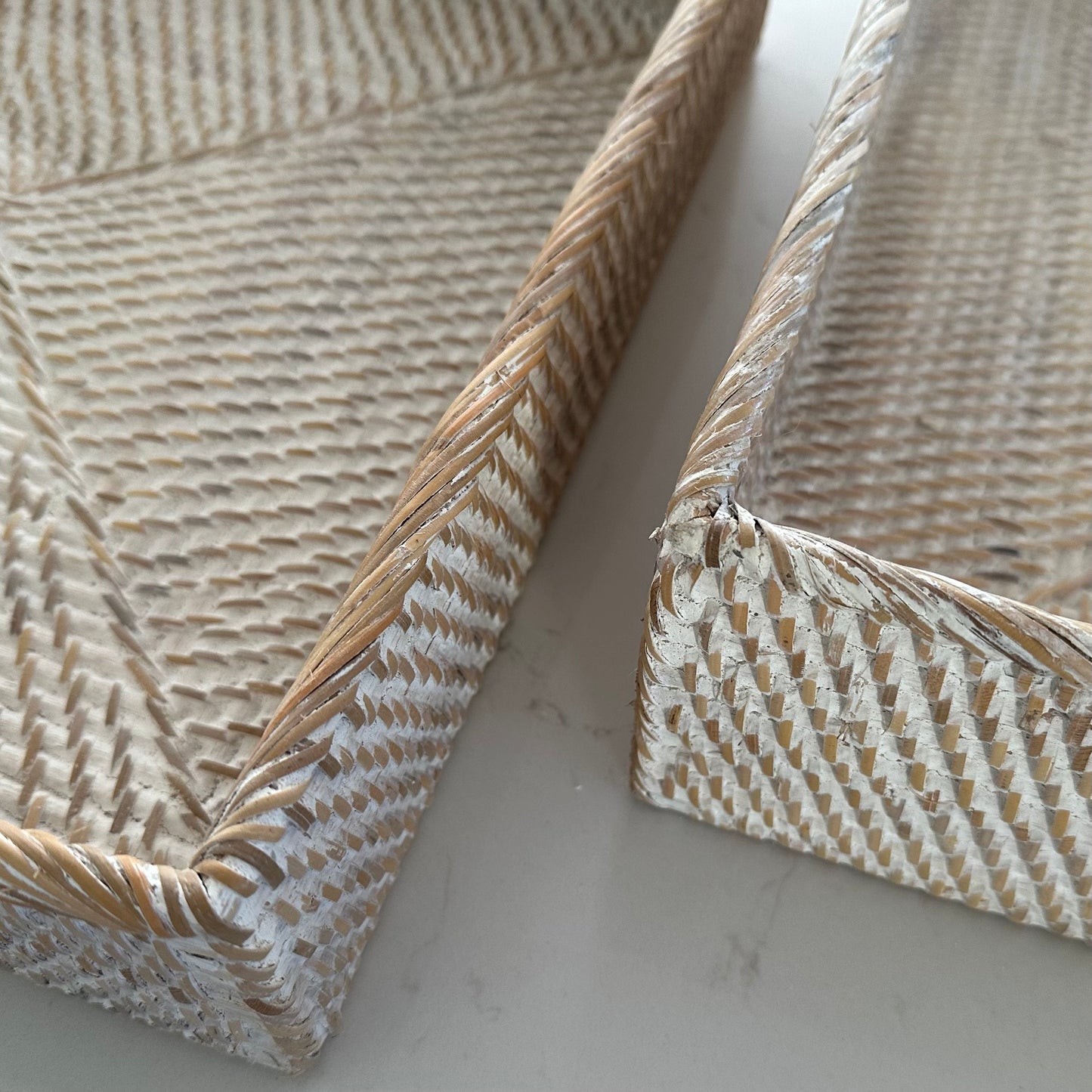 Hamptons Rattan Tray - Square Whitewashed | Medium