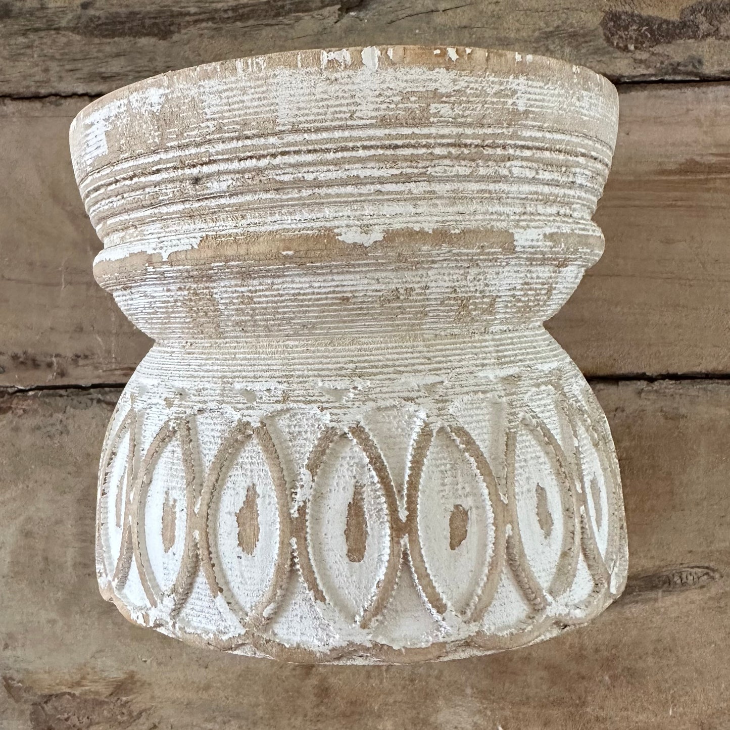 Wooden Candle Holder | White Washed Boho