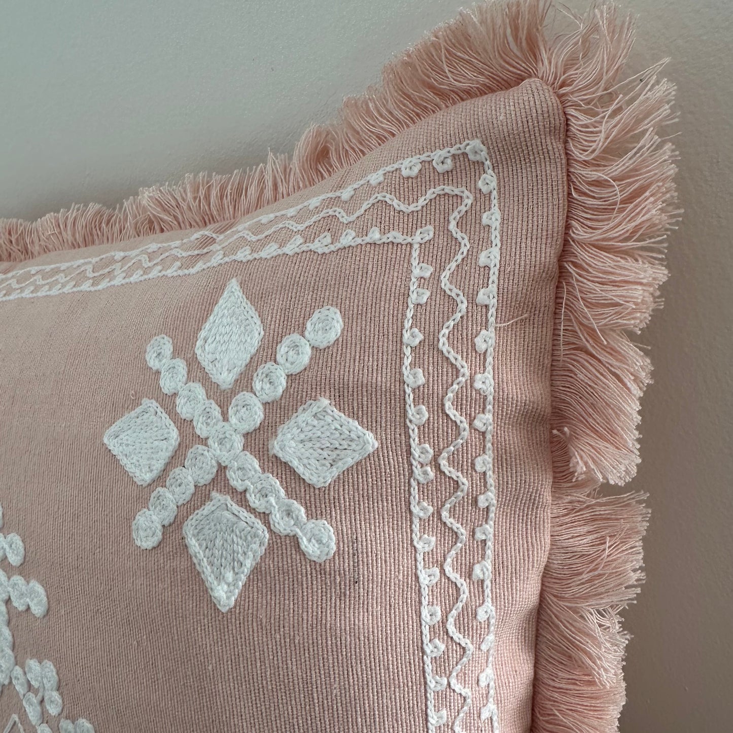 Santy Boho Linen Embroidered Cushion Cover | Blush | 45cm