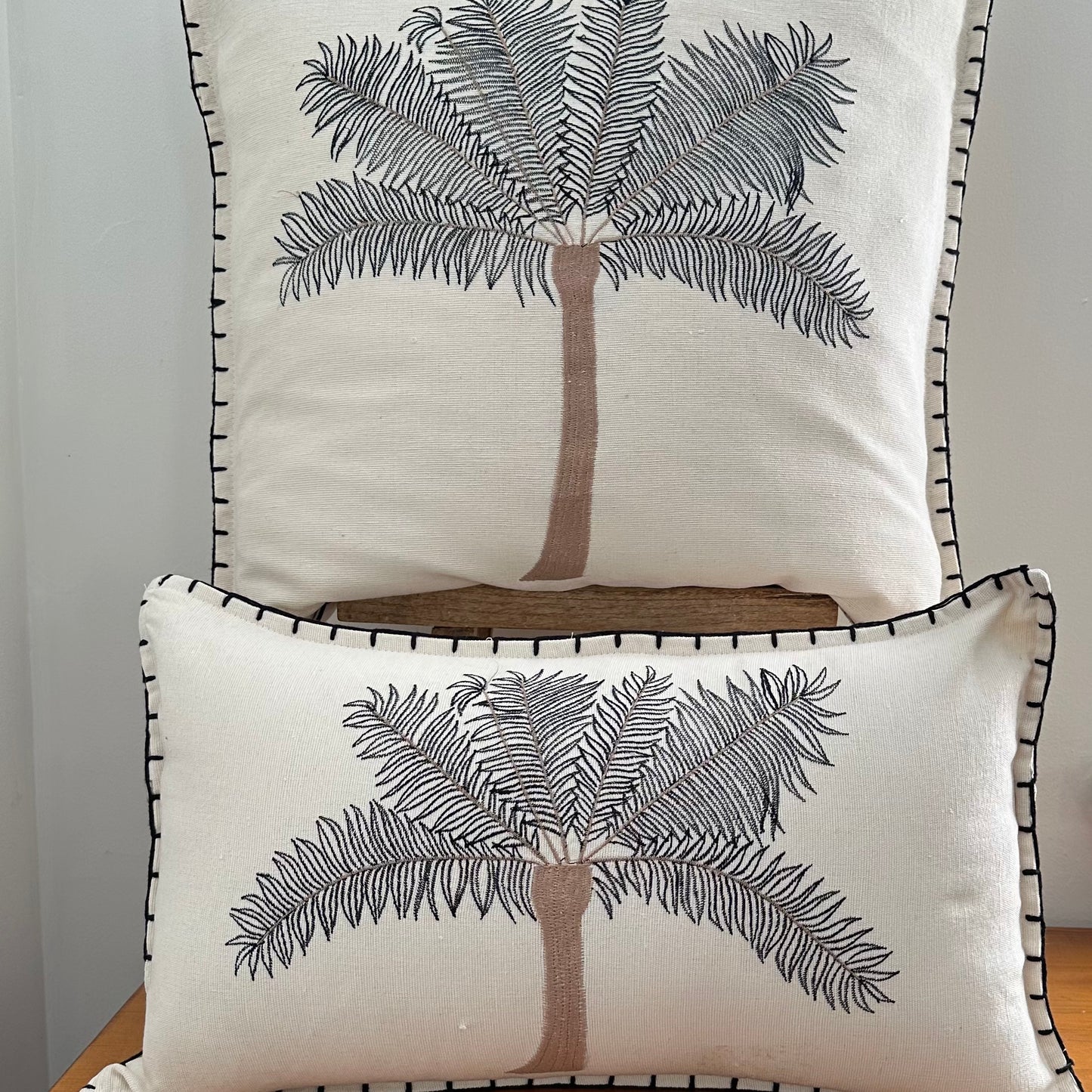 Nusa Dua Coastal Palm Cushion Cover | Ivory | Stitching | 3 Styles