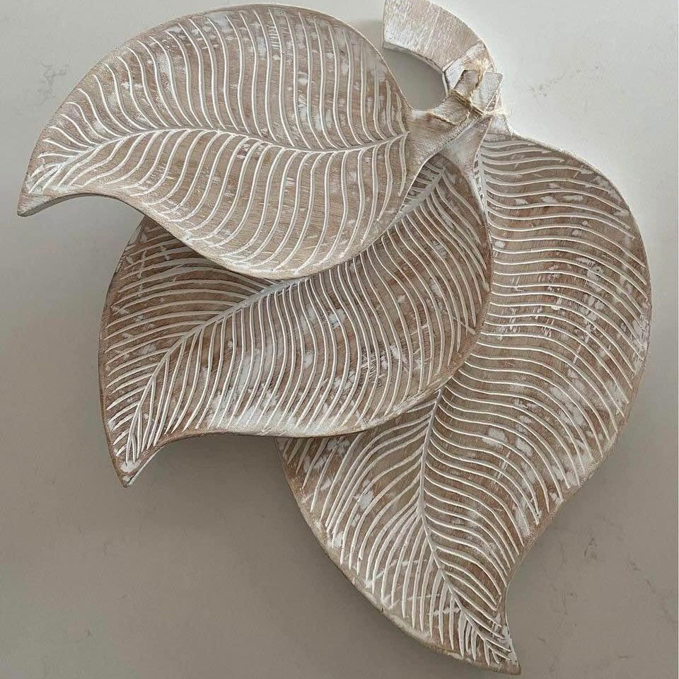 Whitewash Coastal Platter/Tray | Leaf | 3 Sizes