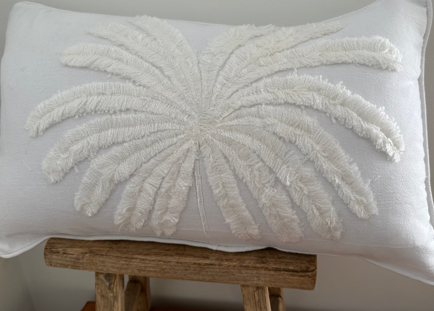 Cotton Coastal Tufted Palm Cushion Cover | White