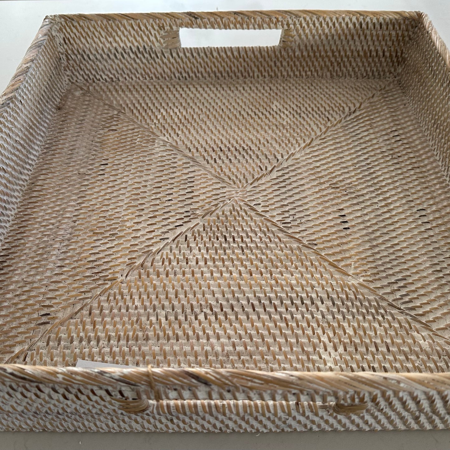 Hamptons Rattan Tray - Square Whitewashed | Medium