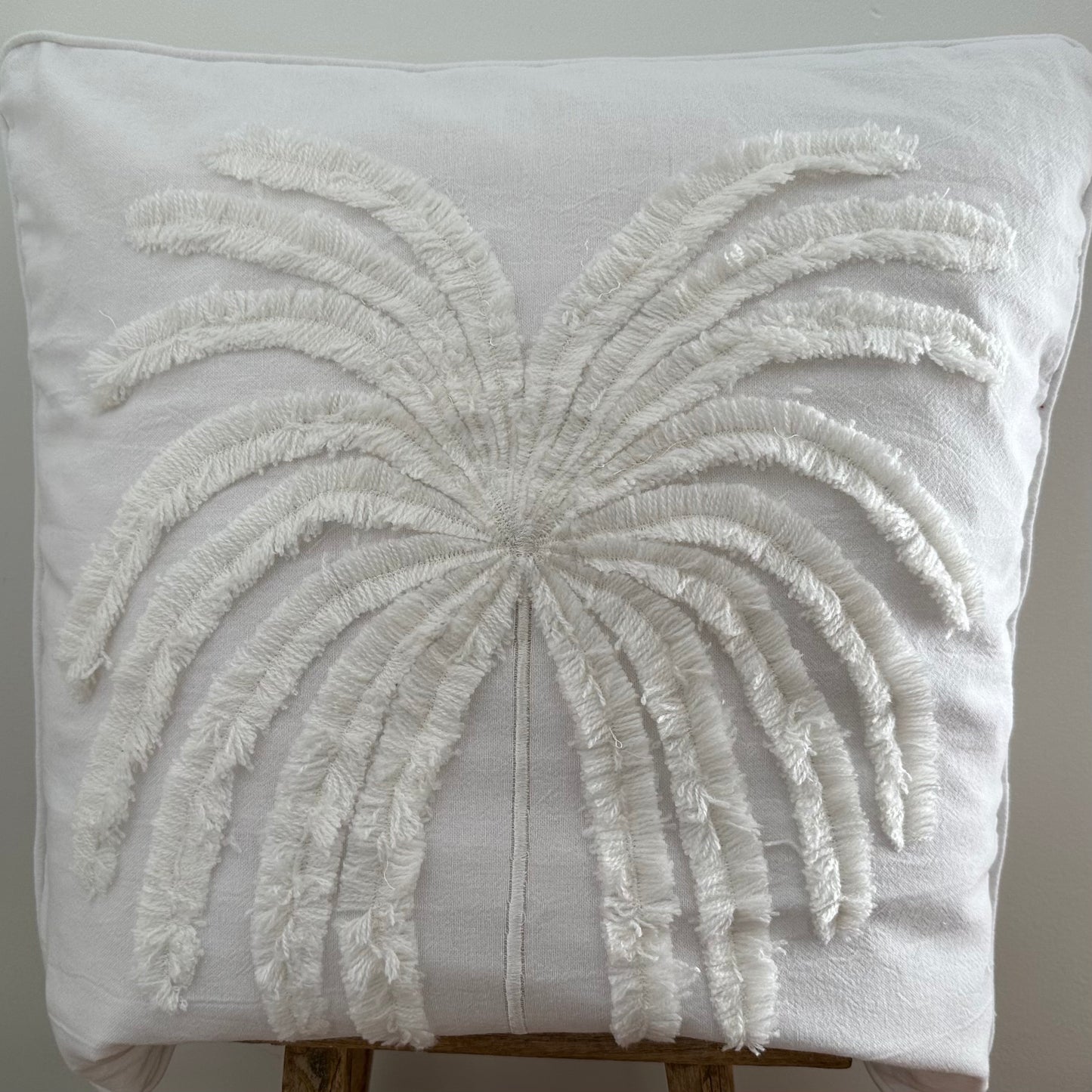 Cotton Coastal Tufted Palm Cushion Cover | White