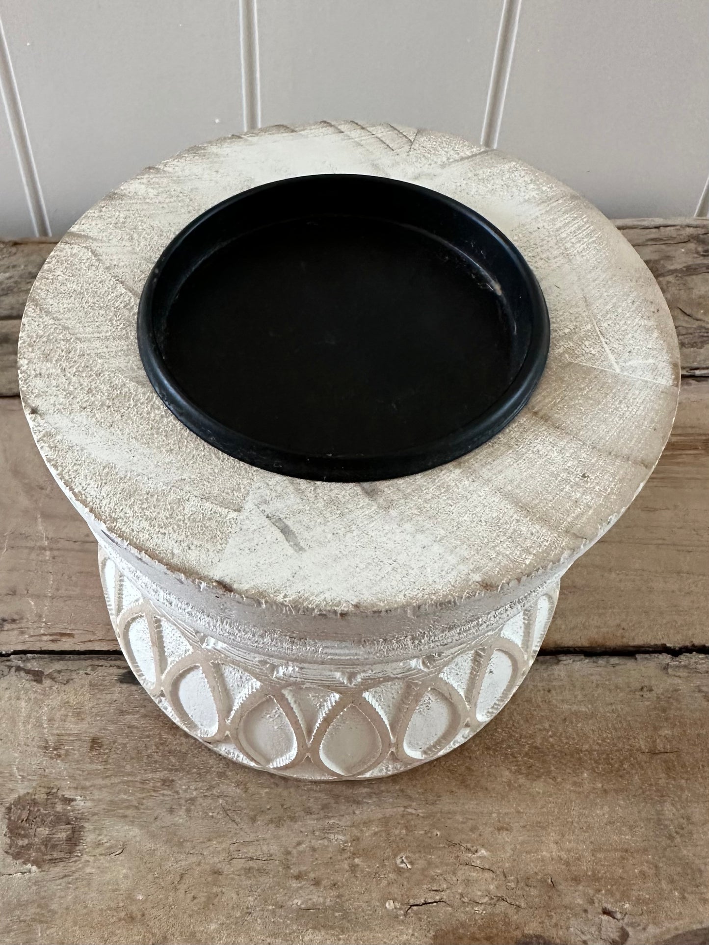 Wooden Candle Holder | White Washed Boho