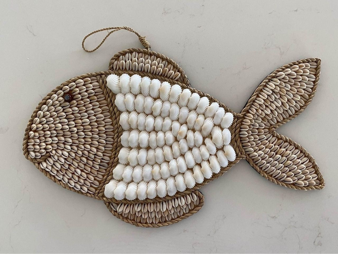 Fish Shell Wall Hanging | White & Cowrie