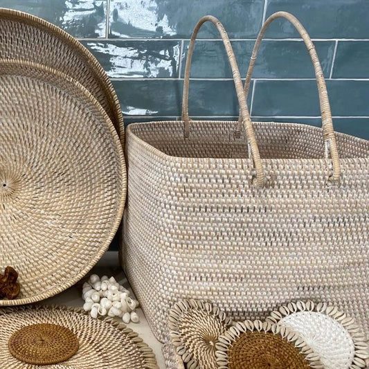 Rattan Basket - Square Whitewashed