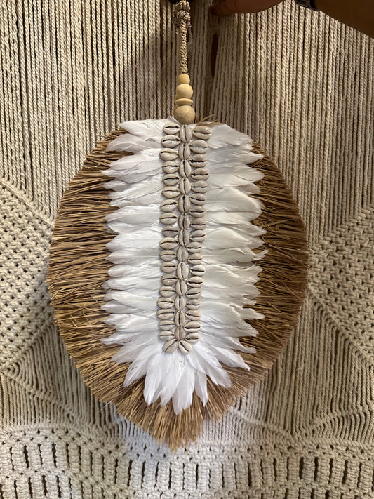 Boho Seagrass/Cowrie/Feather Shell Wall Hanging | Leaf