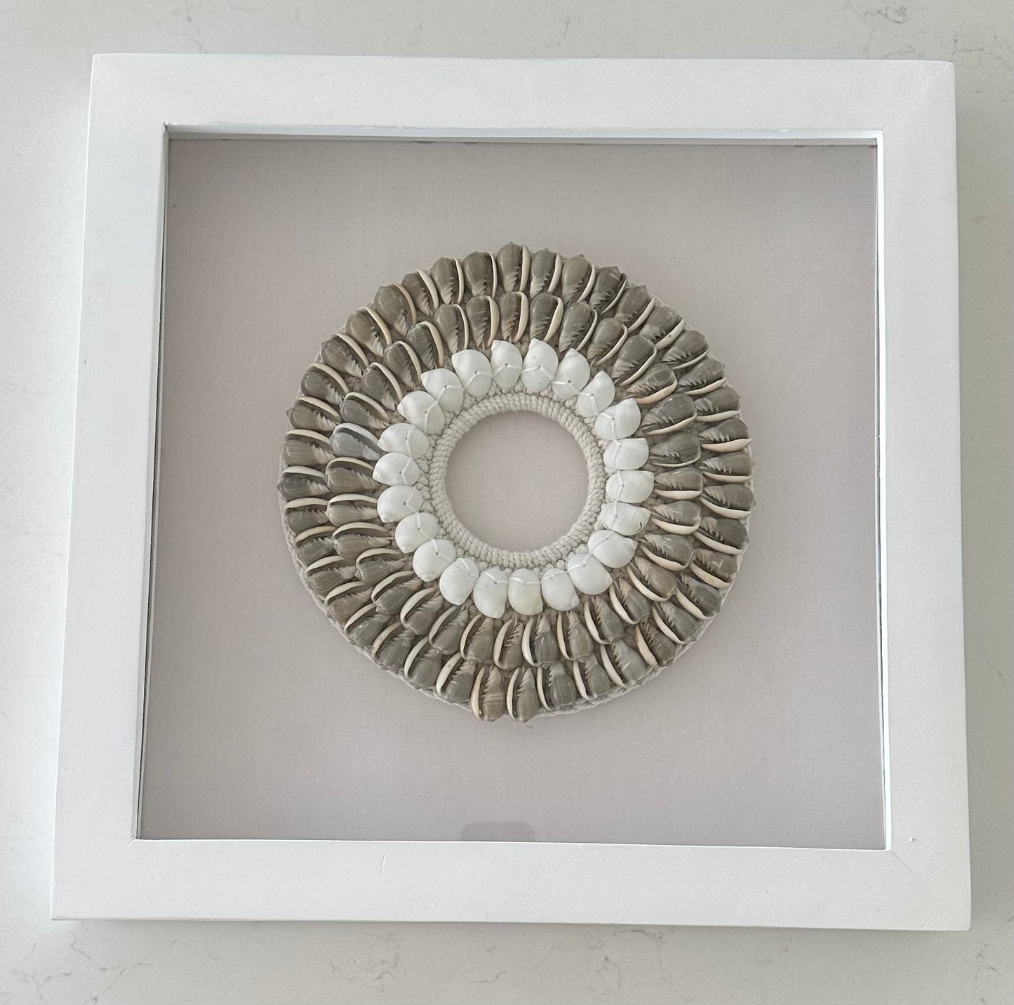 Boho Framed Wall Art | Shell Halo | Grey + Moon Shells