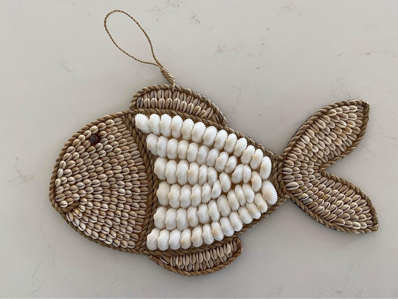 Fish Shell Wall Hanging | White & Cowrie