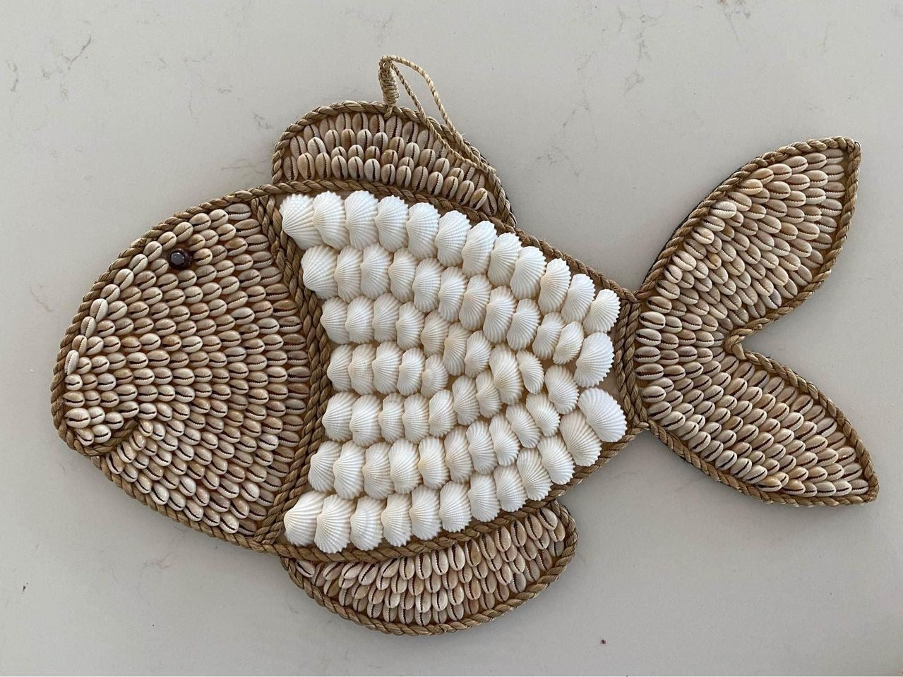 Fish Shell Wall Hanging | White & Cowrie