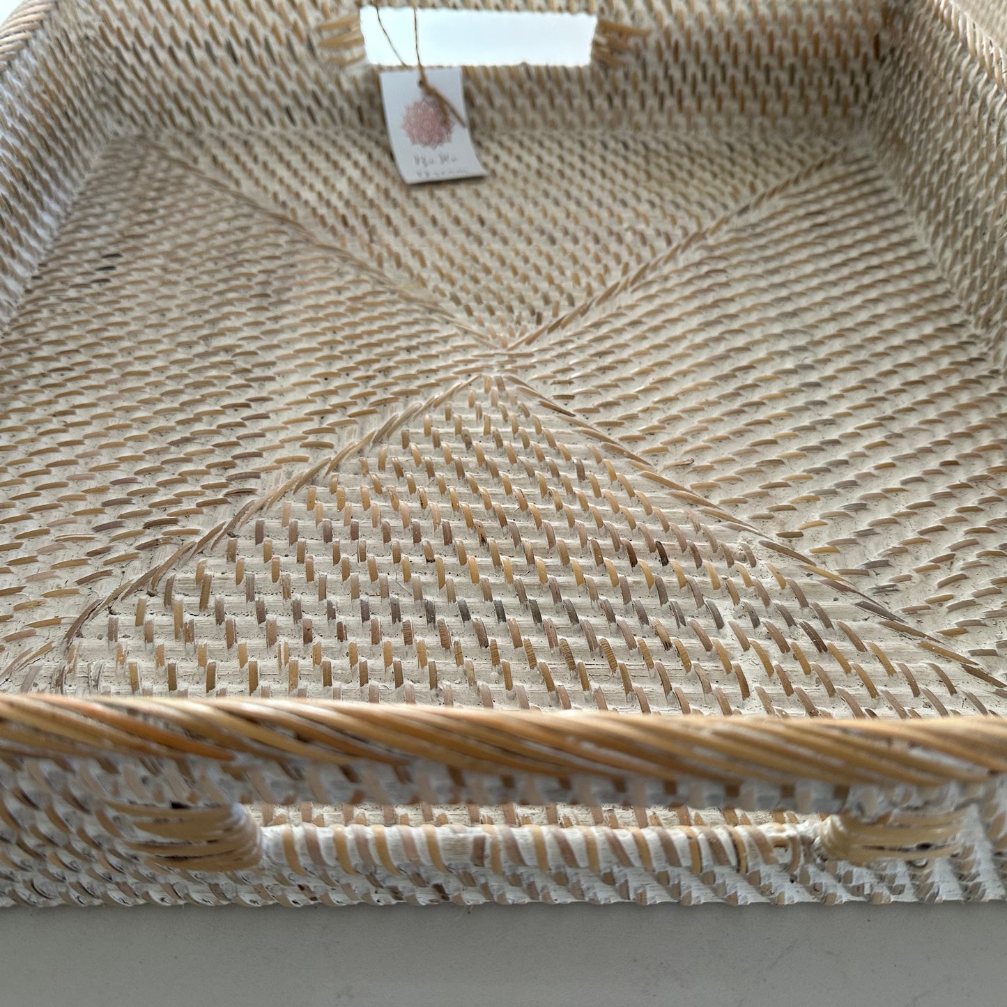 Hamptons Rattan Tray - Square Whitewashed | Medium