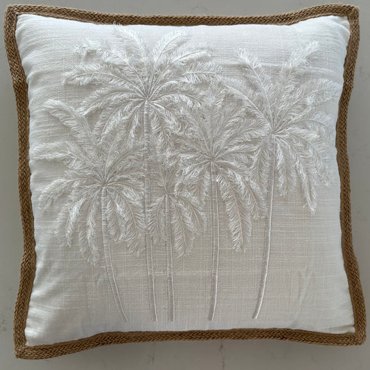 Boho Palms Linen Cushion Cover | Hessian Trim | 45x45cm