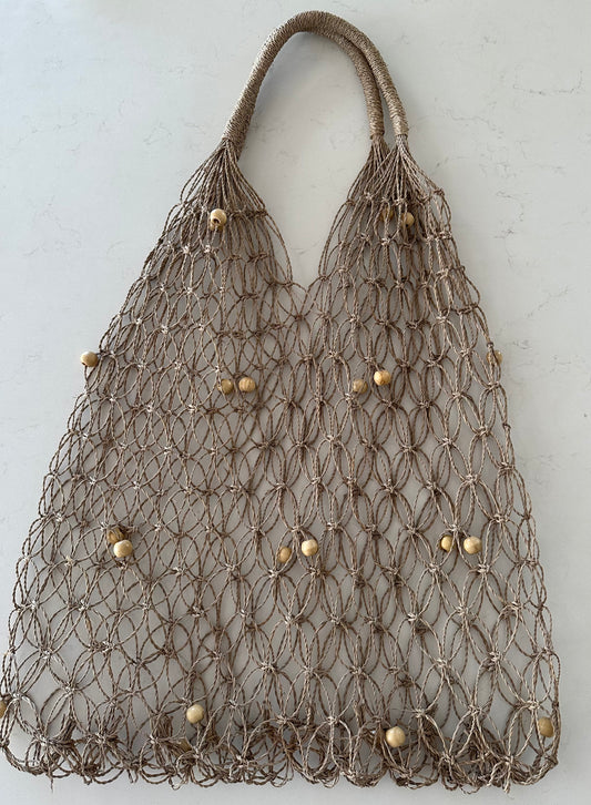 Boho Natural Beach/Shopping Bag | Seagrass | Beads