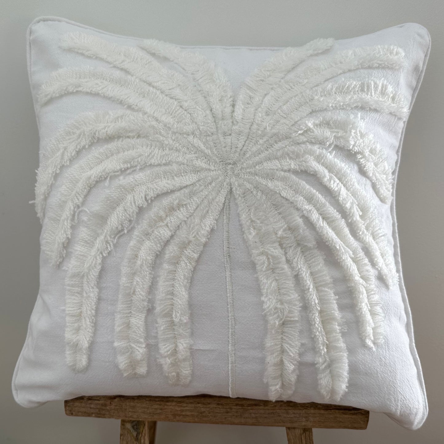 Cotton Coastal Tufted Palm Cushion Cover | White