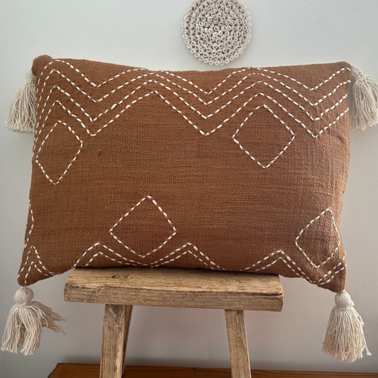 Cotton Stitch Cushion Cover | Tobacco | Lumbar