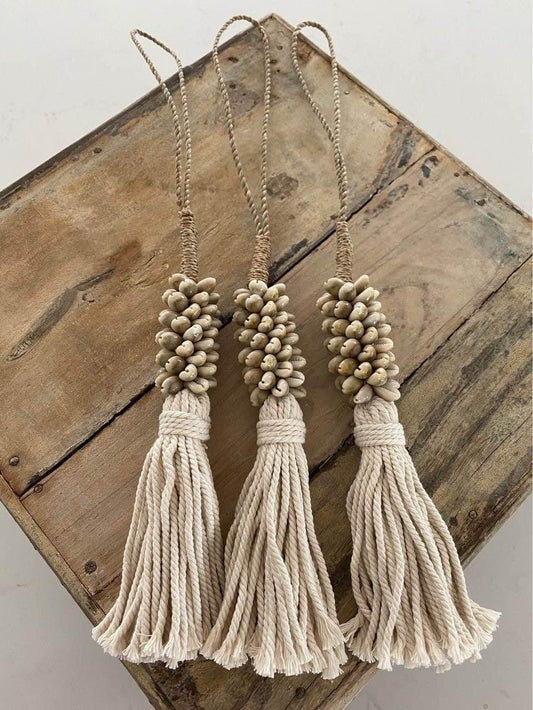 Cowrie Shell and Natural Cotton Tassel/Curtain Tie | 43cm