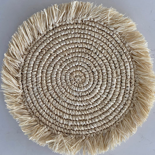 Natural Woven Raffia with Fringe Placemat | Bleached