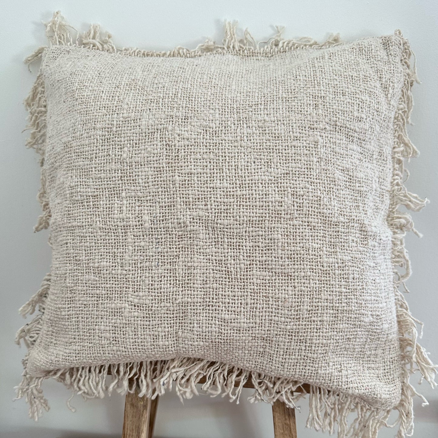 Natural Slub Cotton with Fringe Cushion Cover | WHEAT