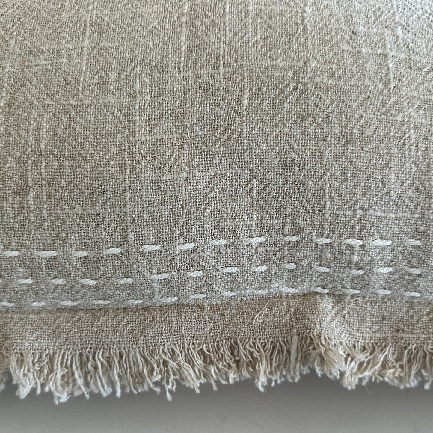 Venice Boho Natural Linen Cushion Cover | Mocha | Stitch | Fringe