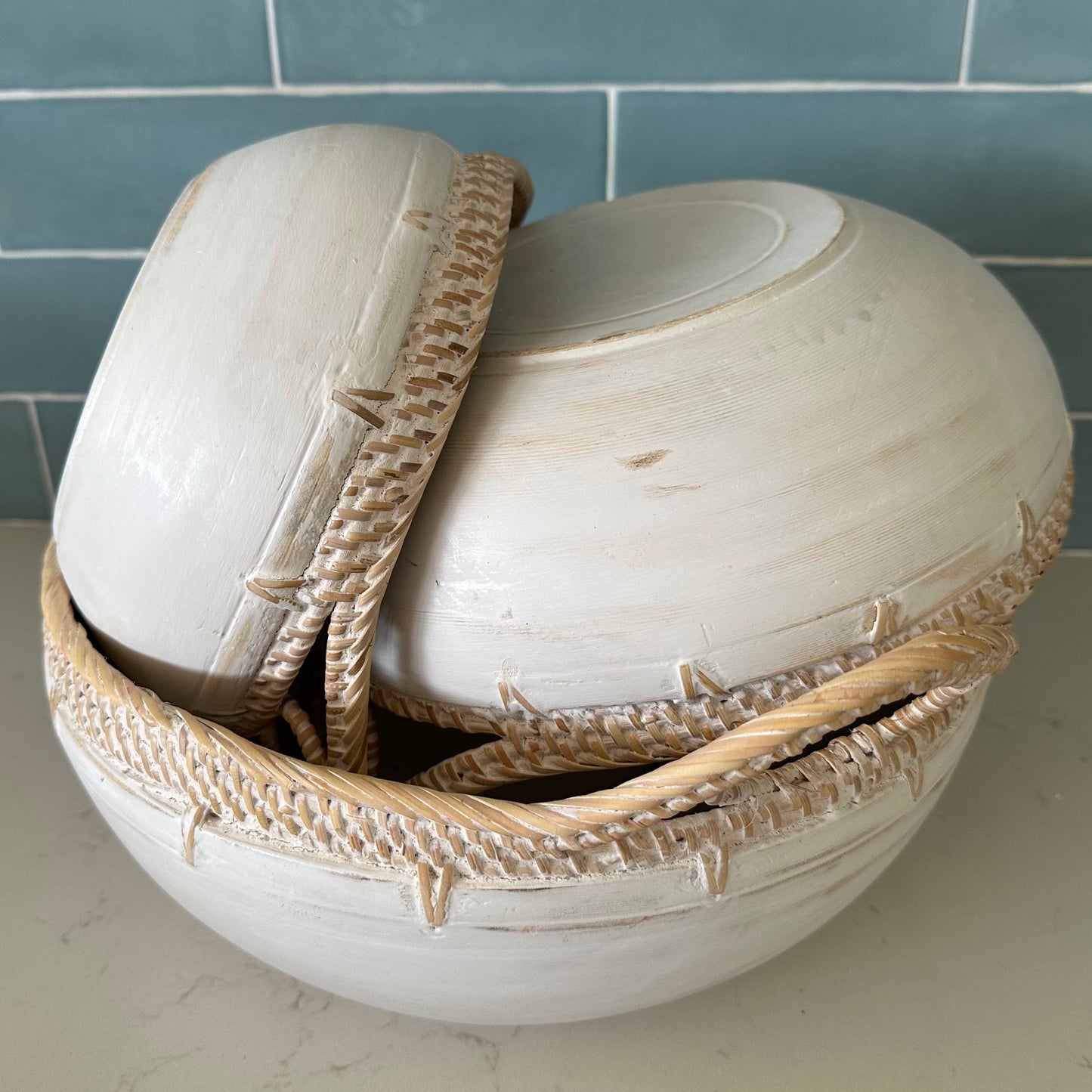 Sylvie Wood and Rattan Rustic Bowl | 3 Sizes | Style 2