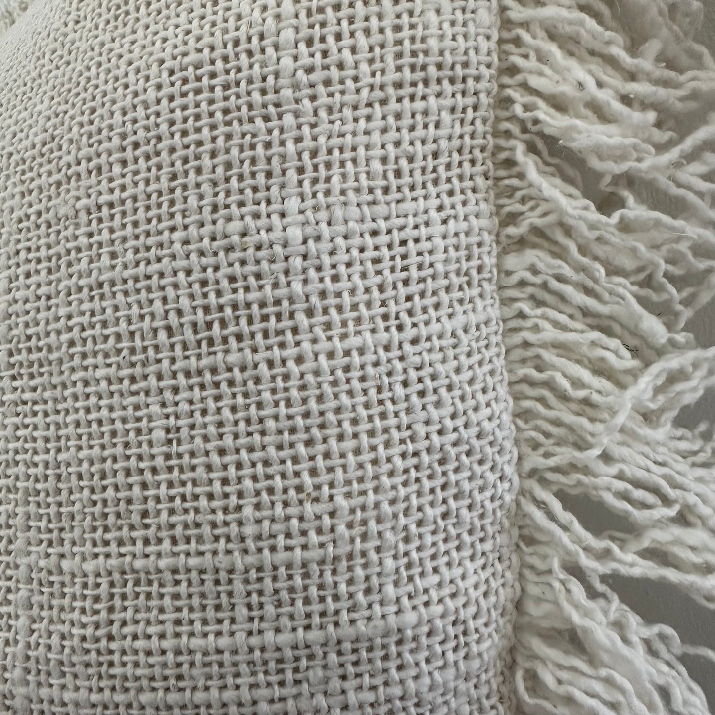 Natural Slub Cotton with Fringe Cushion Cover | IVORY