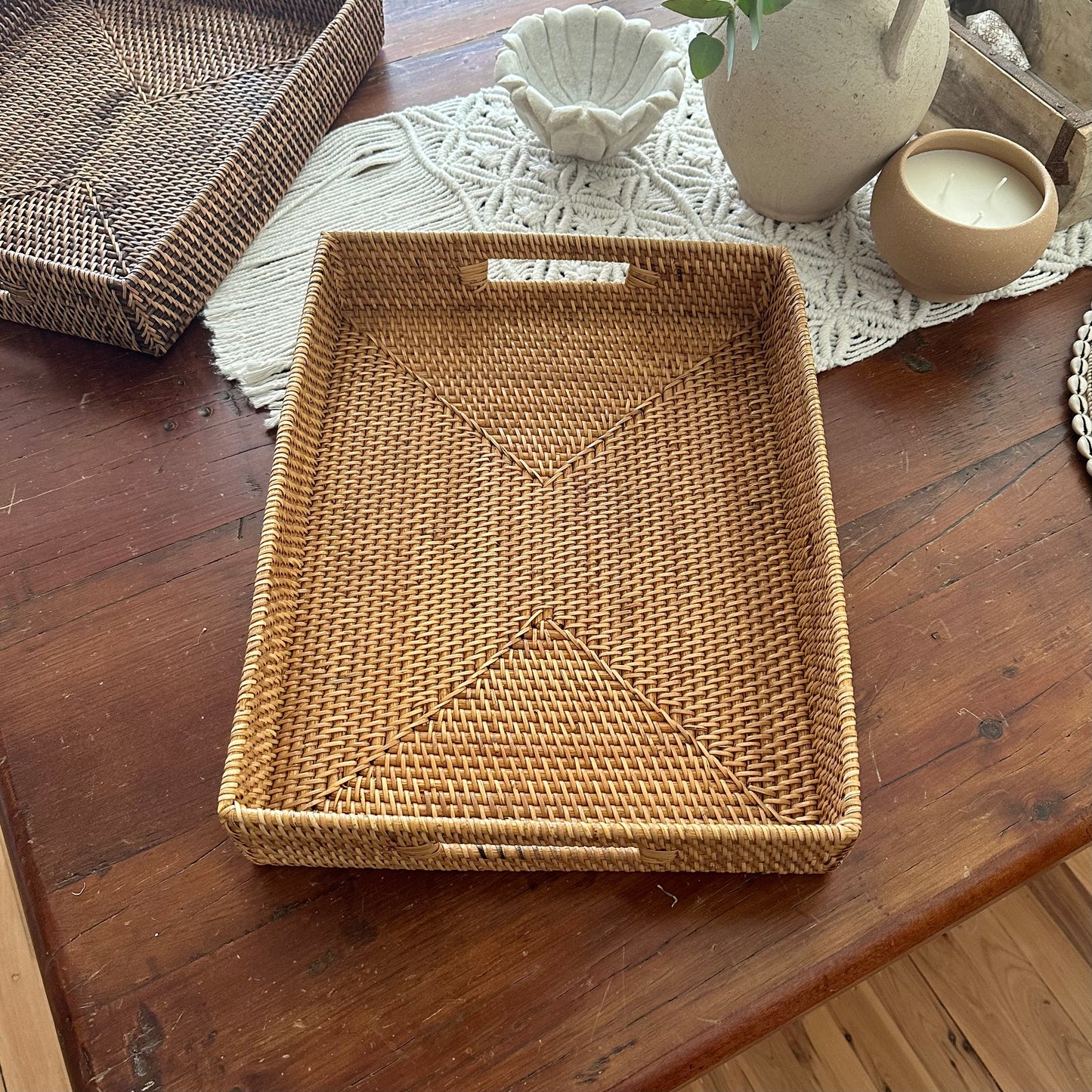 Hamptons Rattan Tray with Handles | LARGE