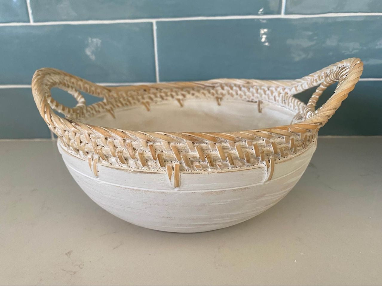 Sylvie Wood and Rattan Rustic Bowl | 3 Sizes | Style 2