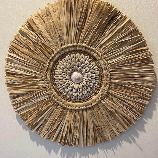 Boho Raffia and Cowrie Shell Wall Hanging