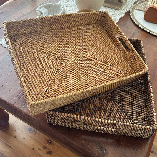 Hamptons Rattan Tray with Handles | LARGE