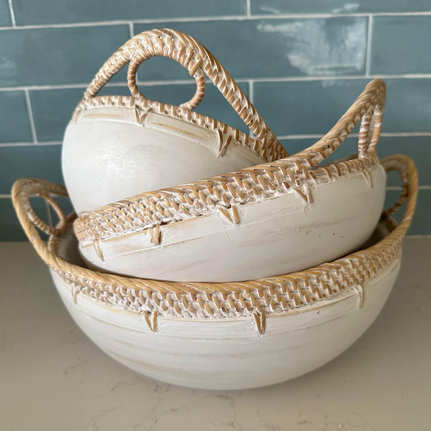 Sylvie Wood and Rattan Rustic Bowl | 3 Sizes | Style 2