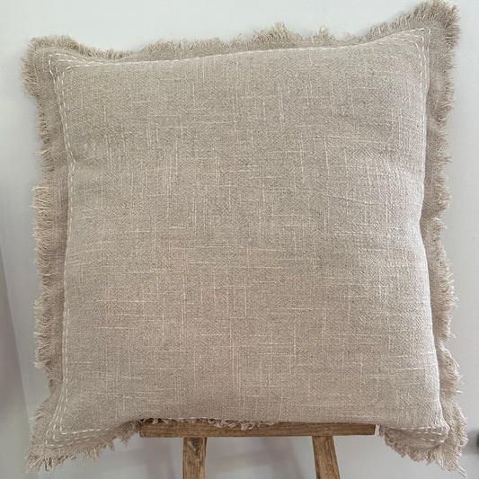 Venice Boho Natural Linen Cushion Cover | Mocha | Stitch | Fringe