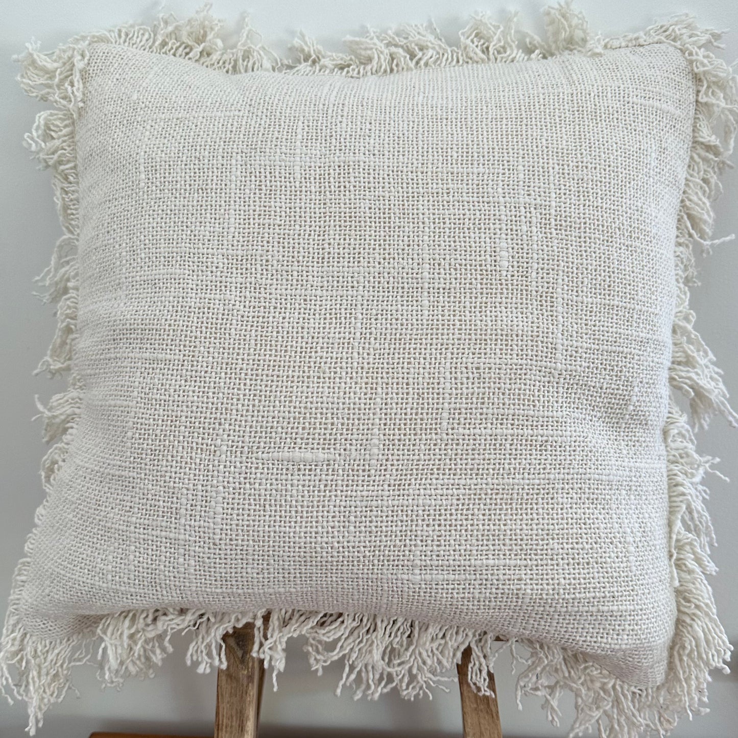 Natural Slub Cotton with Fringe Cushion Cover | IVORY