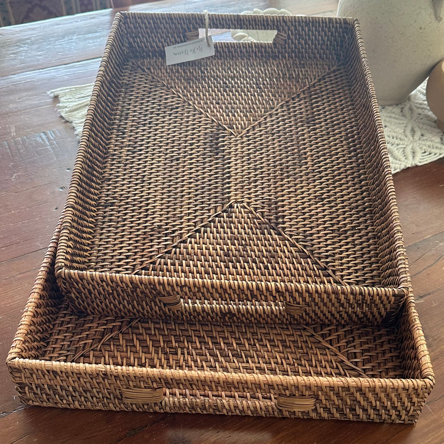 Hamptons Rattan Tray with Handles | LARGE