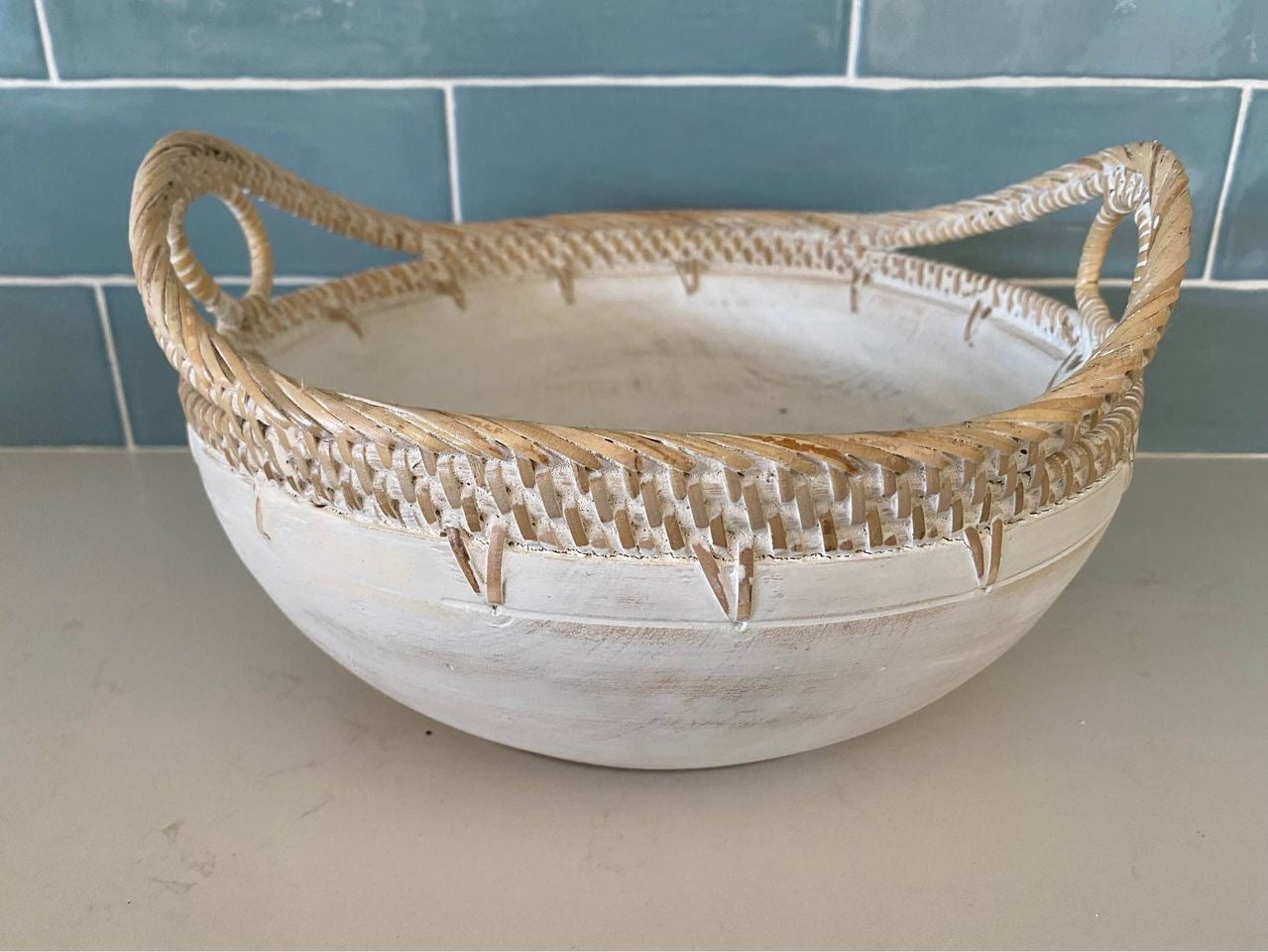 Sylvie Wood and Rattan Rustic Bowl | 3 Sizes | Style 2