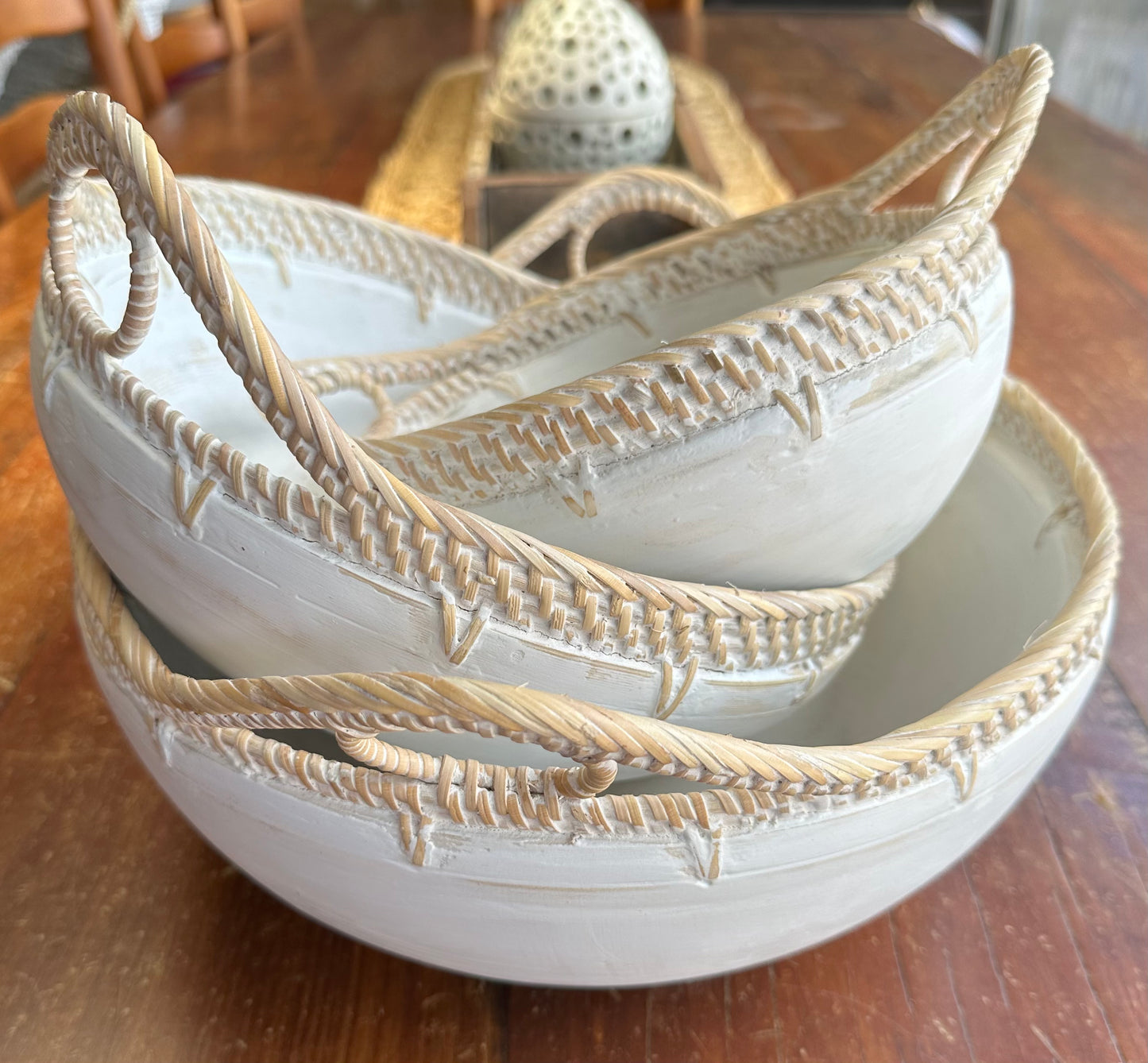 Sylvie Wood and Rattan Rustic Bowl | 3 Sizes | Style 2