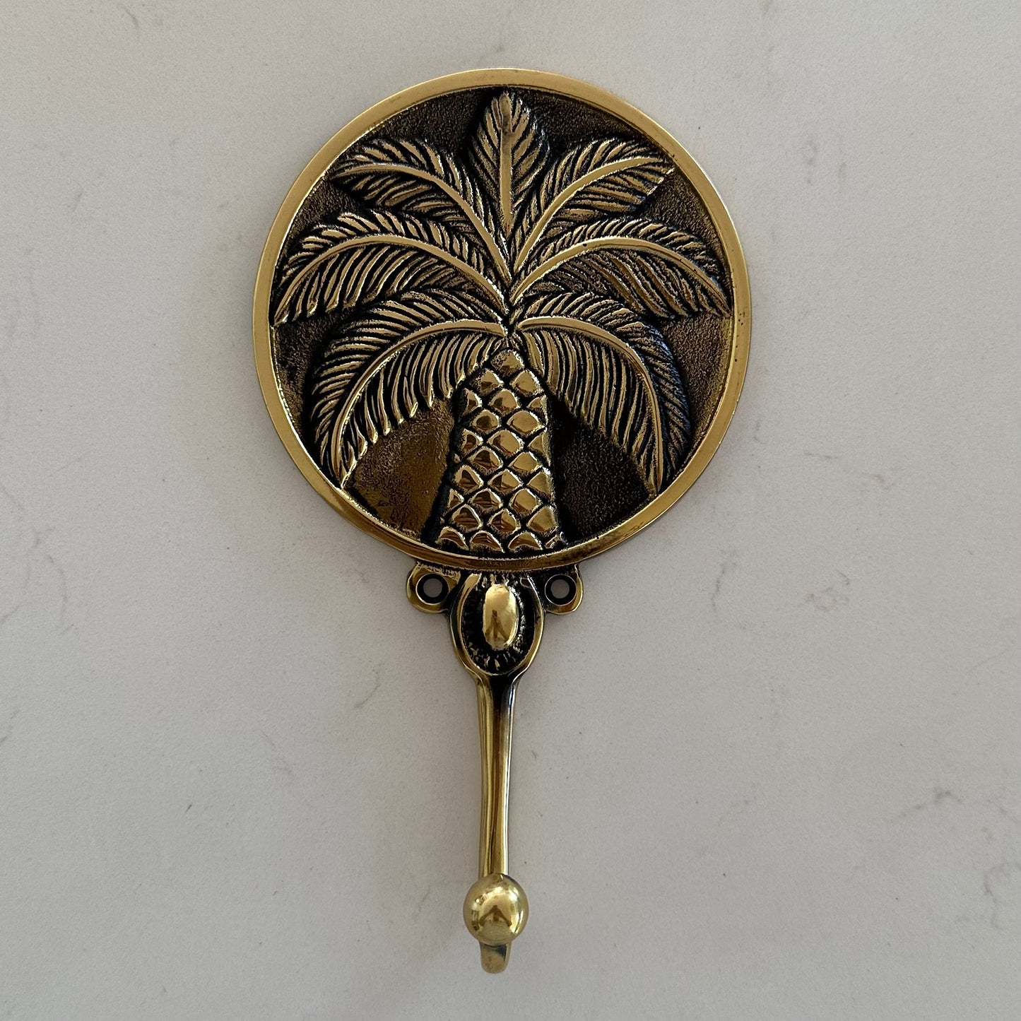 Brass Round Palm Tree Wall Plaque/Hook