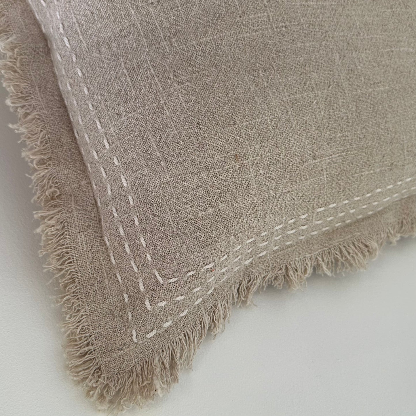 Venice Boho Natural Linen Cushion Cover | Mocha | Stitch | Fringe