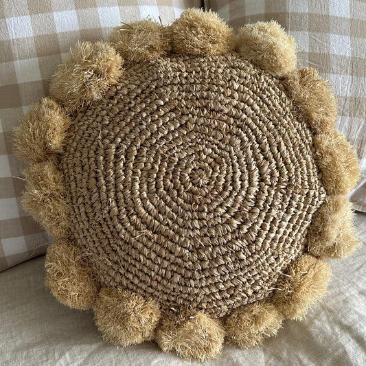 Raffia Cushion Cover | Pom Pom | Natural | Round | Square