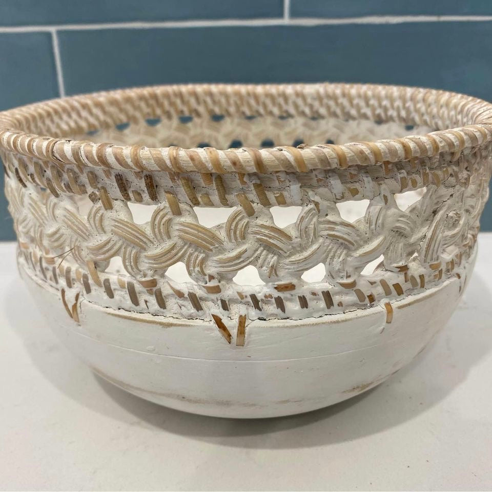 Sylvie Wood and Rattan Rustic Bowl | 3 Sizes | Style 3