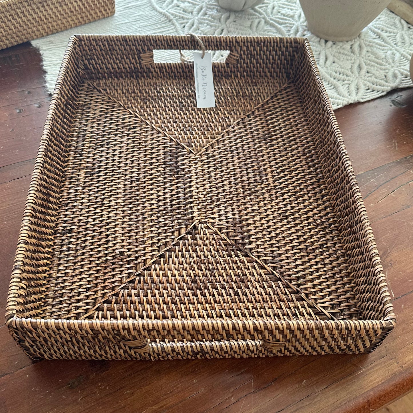 Hamptons Rattan Tray with Handles | LARGE