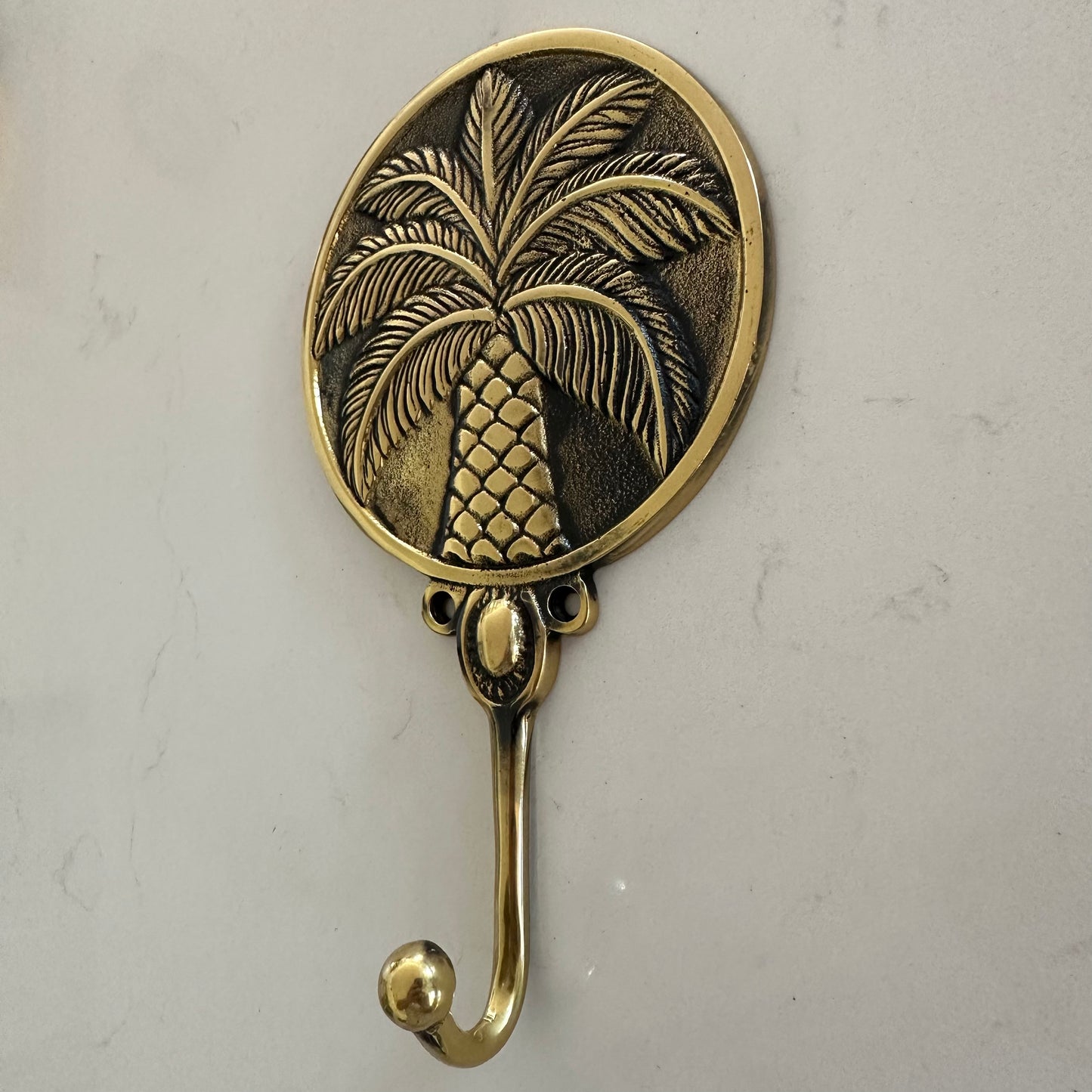 Brass Round Palm Tree Wall Plaque/Hook